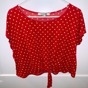 Forever21 red poke a dot tie crop top